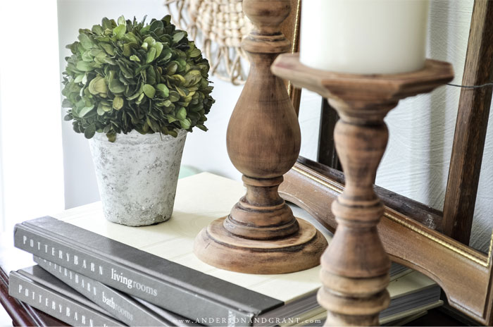 Learn to make these easy DIY rustic wood candlesticks using a thrift store find. #fixerupper #DIY #howtomake #thriftstore | www.andersonandgrant.com Learn to make these easy DIY rustic wood candlesticks using a thrift store find. #fixerupper #DIY #howtomake #thriftstore | www.andersonandgrant.com