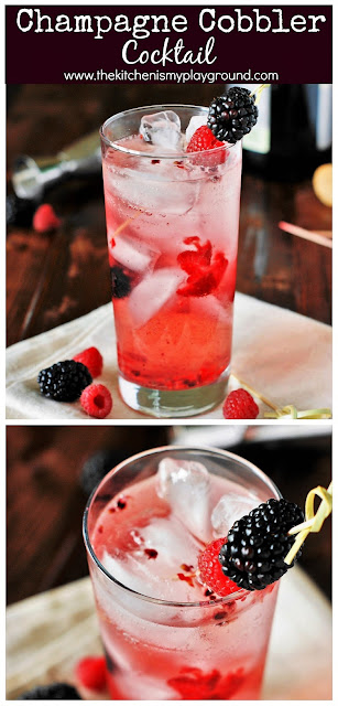 Champagne Cobbler Cocktail ~ This sparkling cocktail is packed with the fabulous flavor of fresh berries in every sensational sip! #happyhour #sparklingwine #champagne #champagnecocktails  www.thekitchenismyplayground.com