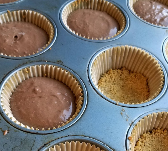 chocolate batter on top of graham cracker crust