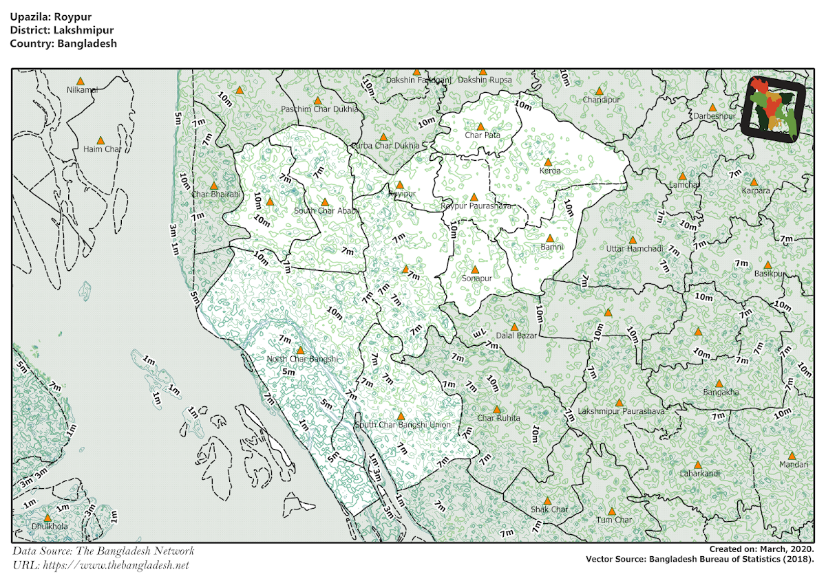 Raipur Upazila Elevation Map Lakshmipur District Bangladesh
