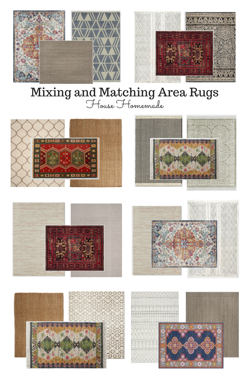 House Homemade Mixing and Matching Rugs in an Open Floor Plan