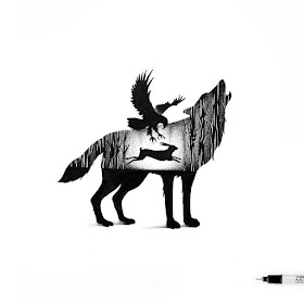02-Eagle-Hare-and-Wolf-Thiago-Bianchini-Ink-Animal-Drawings-Within-a-Drawing-www-designstack-co