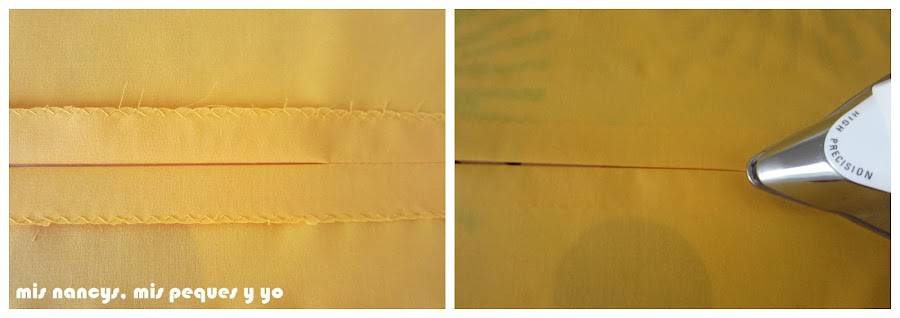 mis nancys, mis peques y yo, tutorial DIY funda de cojín sencilla con cremallera y volante, abrir y planchar costura