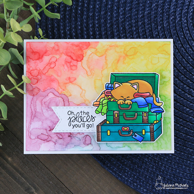 Oh The Places You'll Go Card by Juliana Michaels featuring Stowaway Newton Stamp Set by Newton's Nook Designs