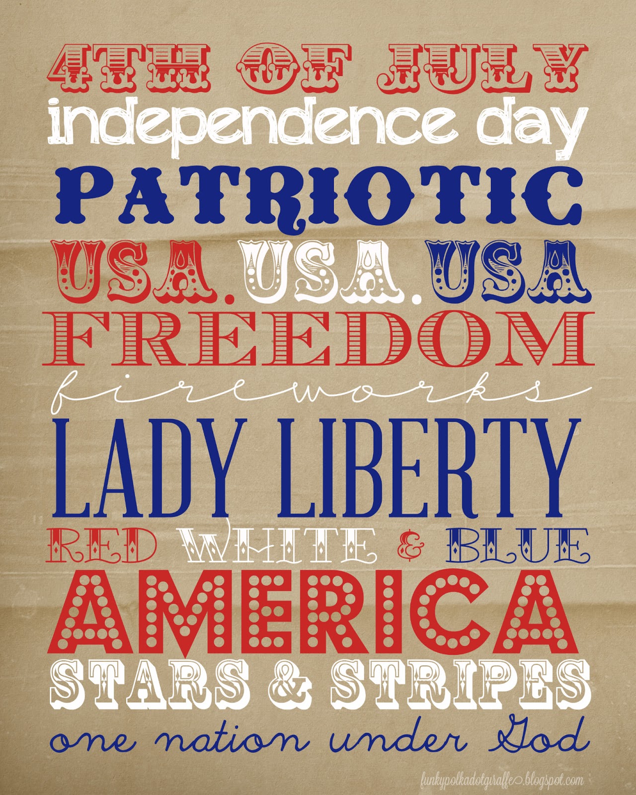 Funky Polkadot Giraffe: Printable: Fourth of July Subway Art