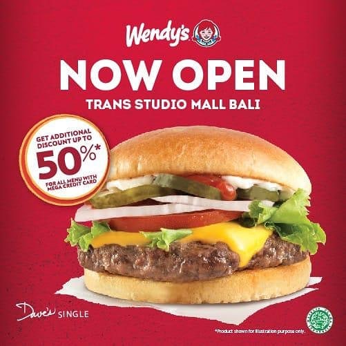 #Wendys - #Promo Opening DIskon Hingga 50% Pakai Kredit Mega di TSM Bali #Wendys - #Promo Opening DIskon Hingga 50% Pakai Kredit Mega di TSM Bali