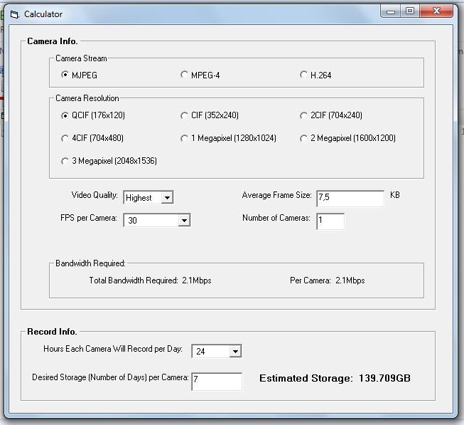 Air Live Latin America Disk Space Calculator para NVR series, un