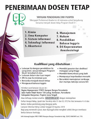 Lowongan Kerja Dosen Yayasan Pendidikan Dwi Puspita Lowongan Dosen