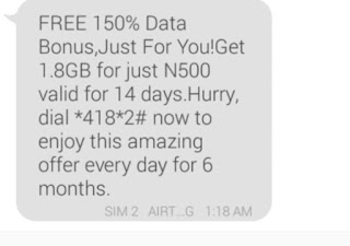 Airtel new 150% bonus offer gives 1.8GB data at the price of N500 only