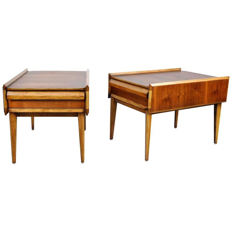 SELECT MODERN Pair of Lane First Edition Walnut and Pecan Side, End or