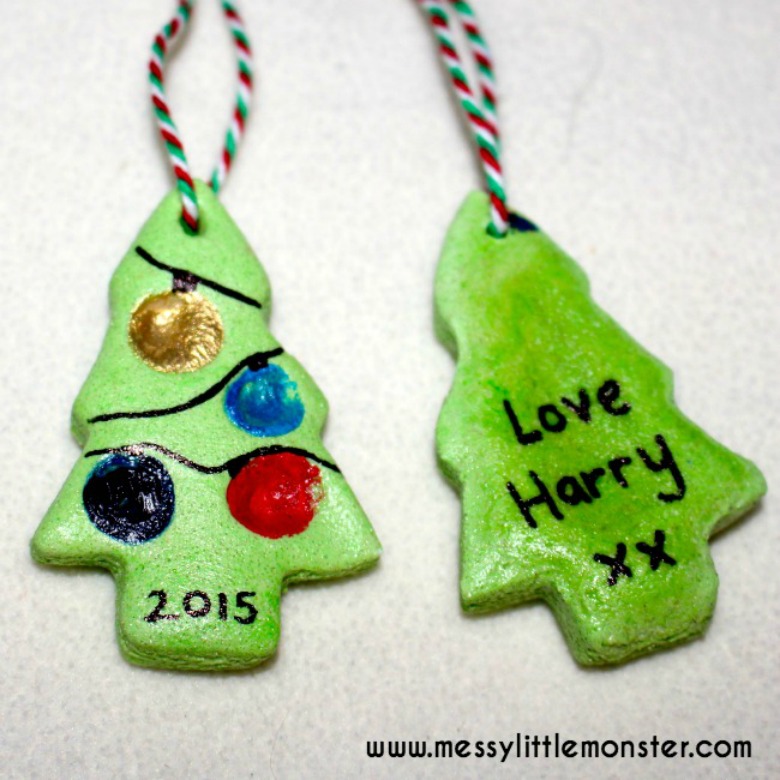 Fingerprint Christmas Tree - Salt Dough Ornament Recipe - Messy Little