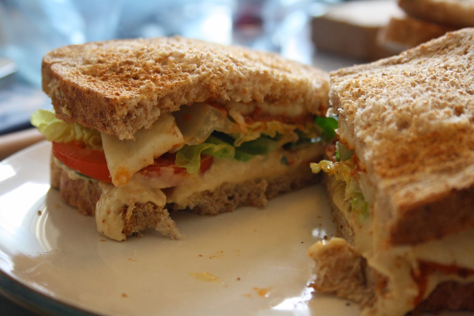 Hello! Halloumi, hummus and sundried tomato pesto sandwich