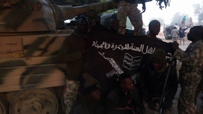 1a7 Photos: One of the flags seen in Boko Haram leader, Shekau's videos, reportedly recovered in Sambisa forest