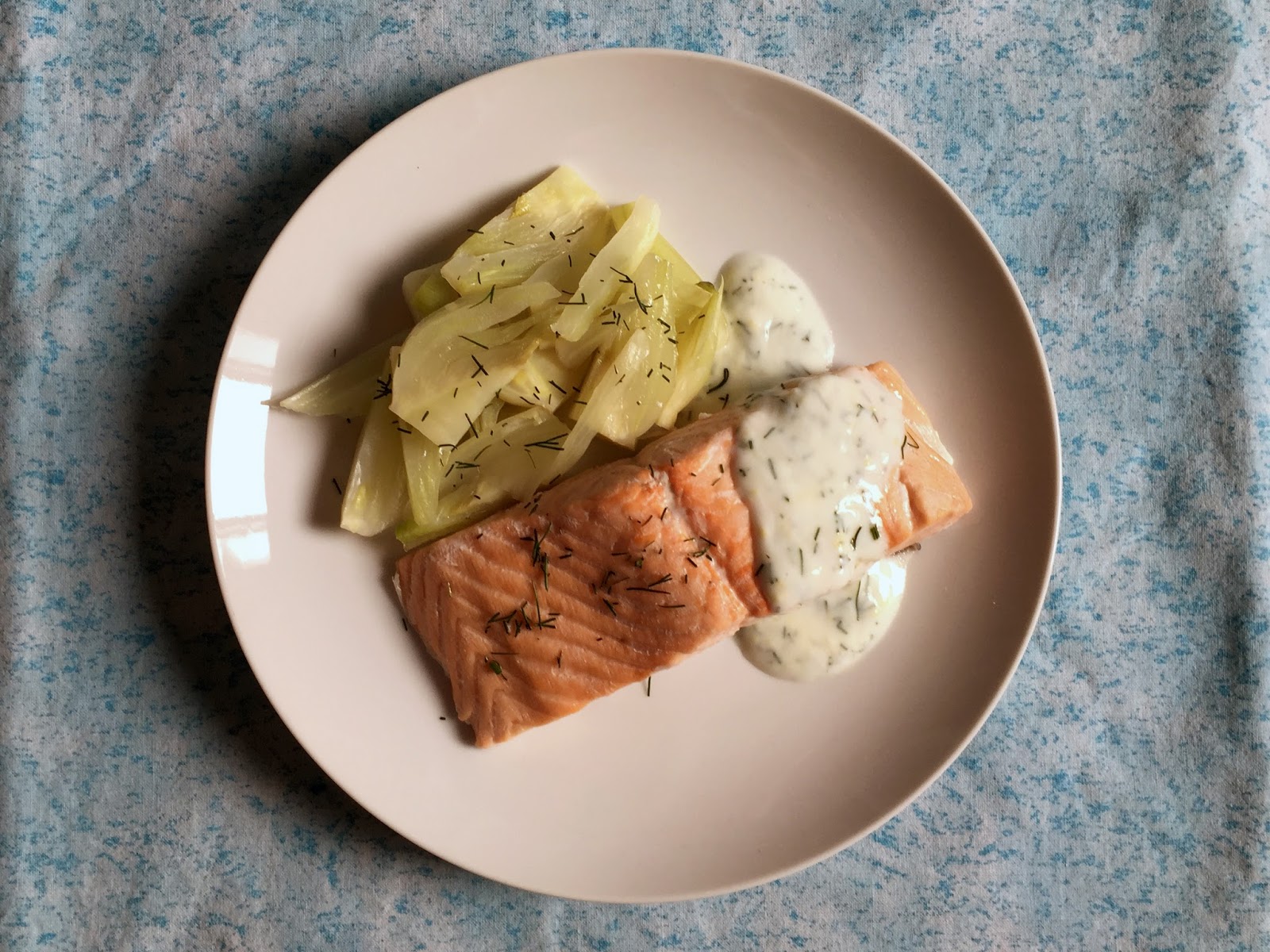 Inglourious Bananas Steamed Salmon with Fennel and Dill Yogurt Sauce
