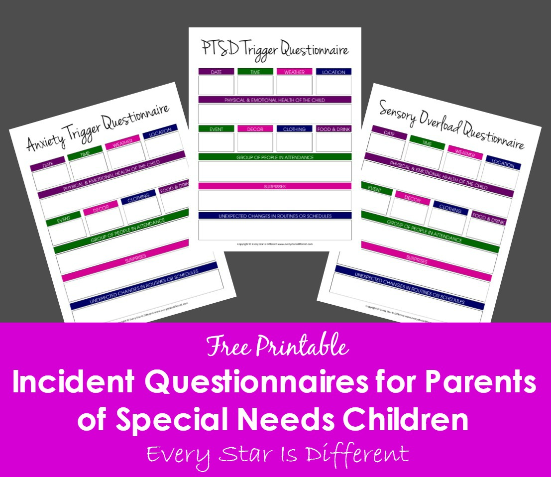 Incident Questionnaires for Parents of Special Needs Children