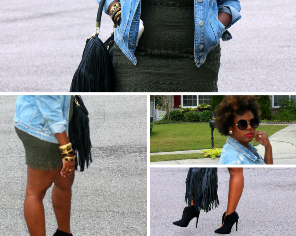 Crochet Dress + Denim Jacket + Funky Booties