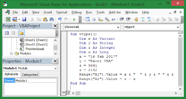 Different types of Variable in Excel VBA