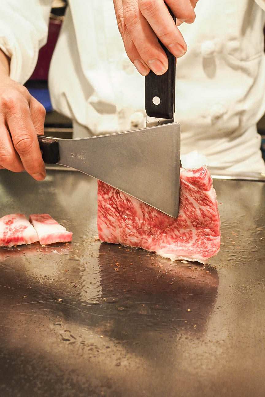 Kobe beef being cooked