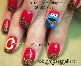 cookie monster nails, cookie nails, chocolate chip cookie nails, c is for cookie, nail art, birthday nails, kids birthday nails, nail marbling, marbling nails, pink nail marble, pink and black nails, robin moses, no water nail marble, sesame street nails, muppet nails, cute baby nails,