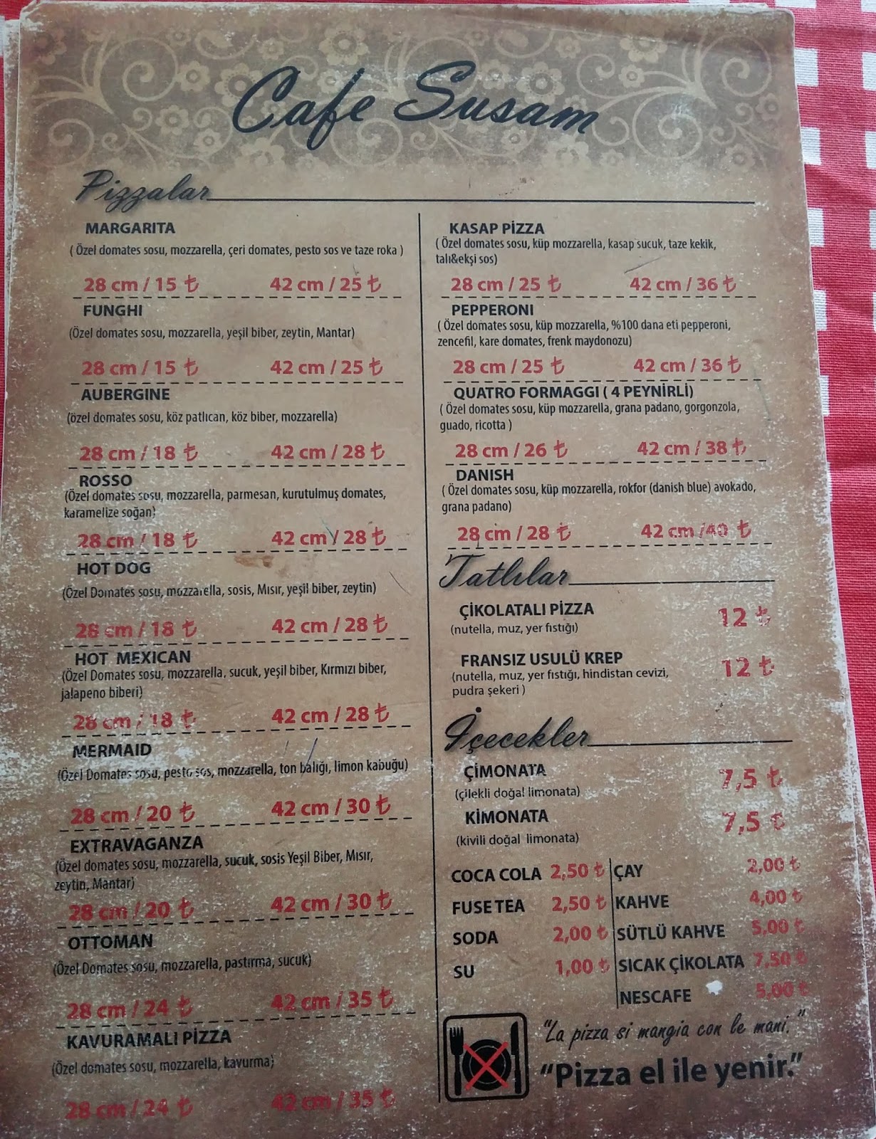 SUSAM PİZZA KREP TALAS KAYSERİ MENÜ FİYAT LİSTESİ Mekan Arama Motoru