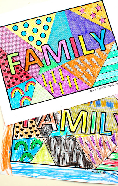 Free Family Pop Art Coloring Pages- print and color with the kiddos!
