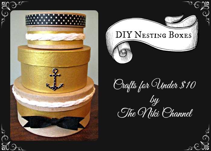 Black and Gold Decorative Nesting Boxes with Nautical Theme