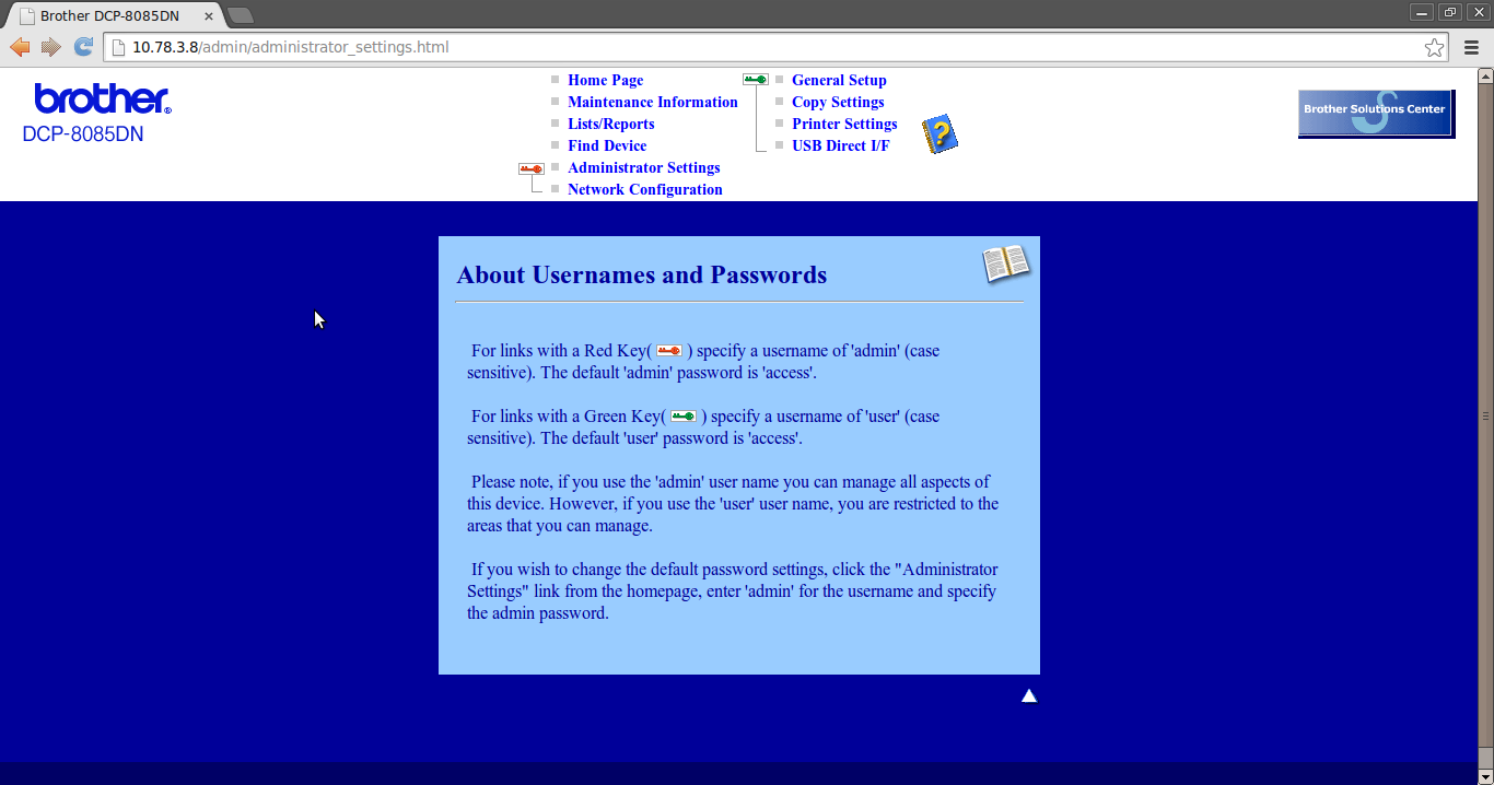 Brother Password Suporte DTI / FUNTELPA