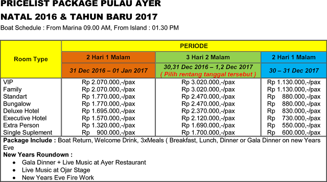 Paket Natal 2016 dan Tahun baru 2017 Pulau Ayer