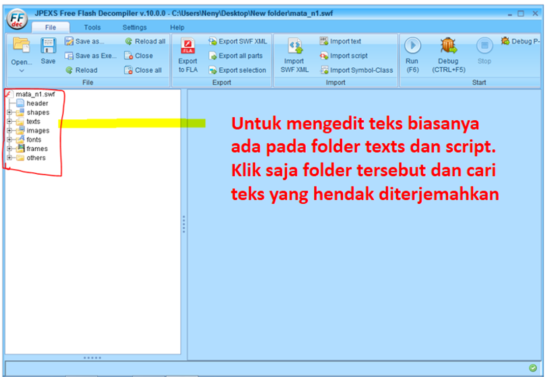 Folder text