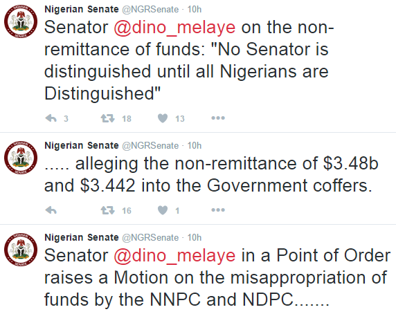 2 Saraki queries Buhari's role as Min. of Petroleum as Dino Melaye accuses NNPC, NPDC of non-remittance of $400m