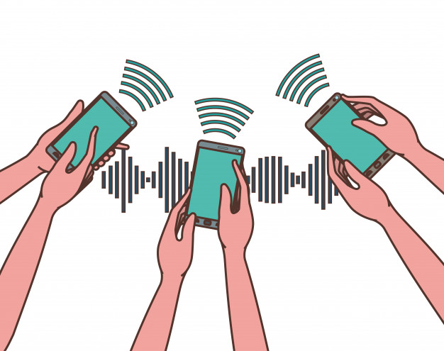 باستخدام الـ Bluetooth بلوتوث - 5 طرق لنقل البيانات من جهاز الكمبيوتر أو الاب توب إلى هاتف أندرويد صورة لعدة اشخاص يرفعون هواتفهم ويظهر منها اشارات بلوتوث - باستخدام الـ Bluetooth بلوتوث