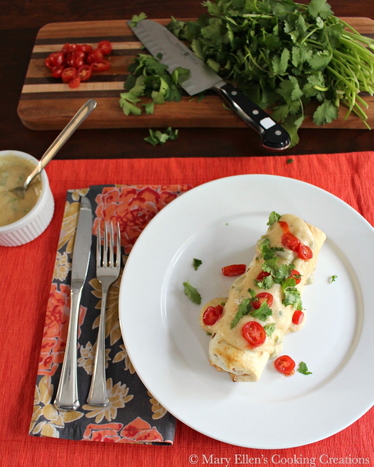 Mary Ellen's Cooking Creations: Oven Baked Chicken Burritos in a Creamy