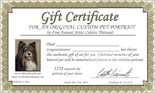 Pet Portrait Gift Certificate by Animal Artist Colette Theriault