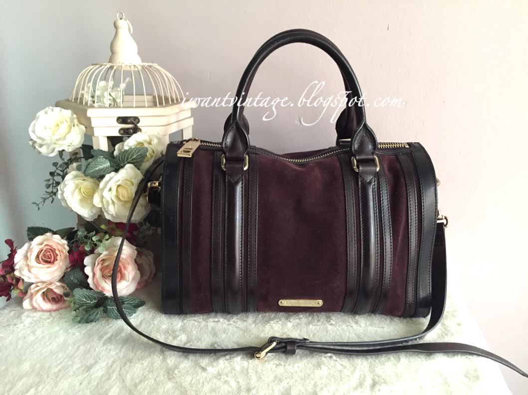 I Want Vintage | Vintage Designer Handbags: Burberry London Alcester Leather & Suede Bowling Bag