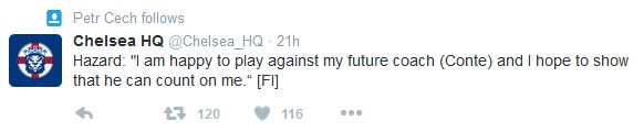 eden hazard tweet