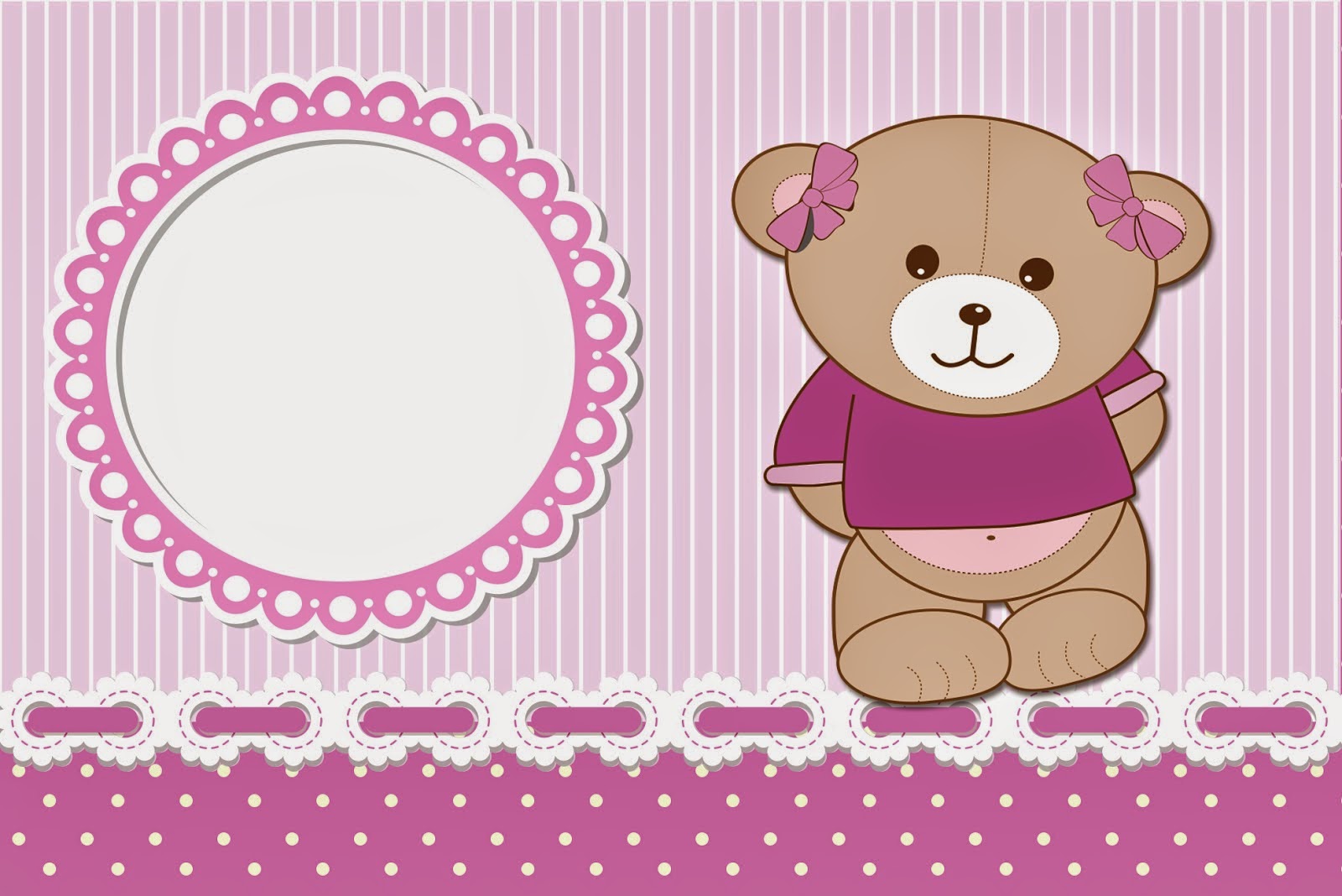 Cute Girl Bear in Lilac Free Printable Invitations, Labels or Cards.