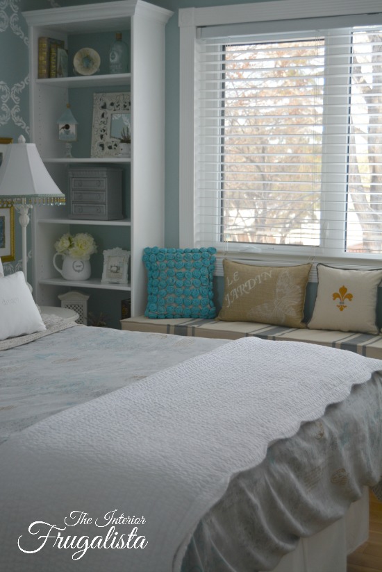 DIY master bedroom window seat and bookcase