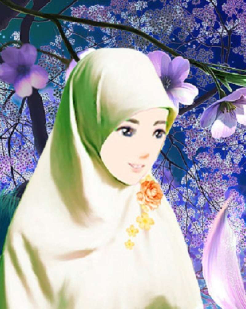 14 Kartun Muslimah Imut Membawa Bunga - Anak Cemerlang