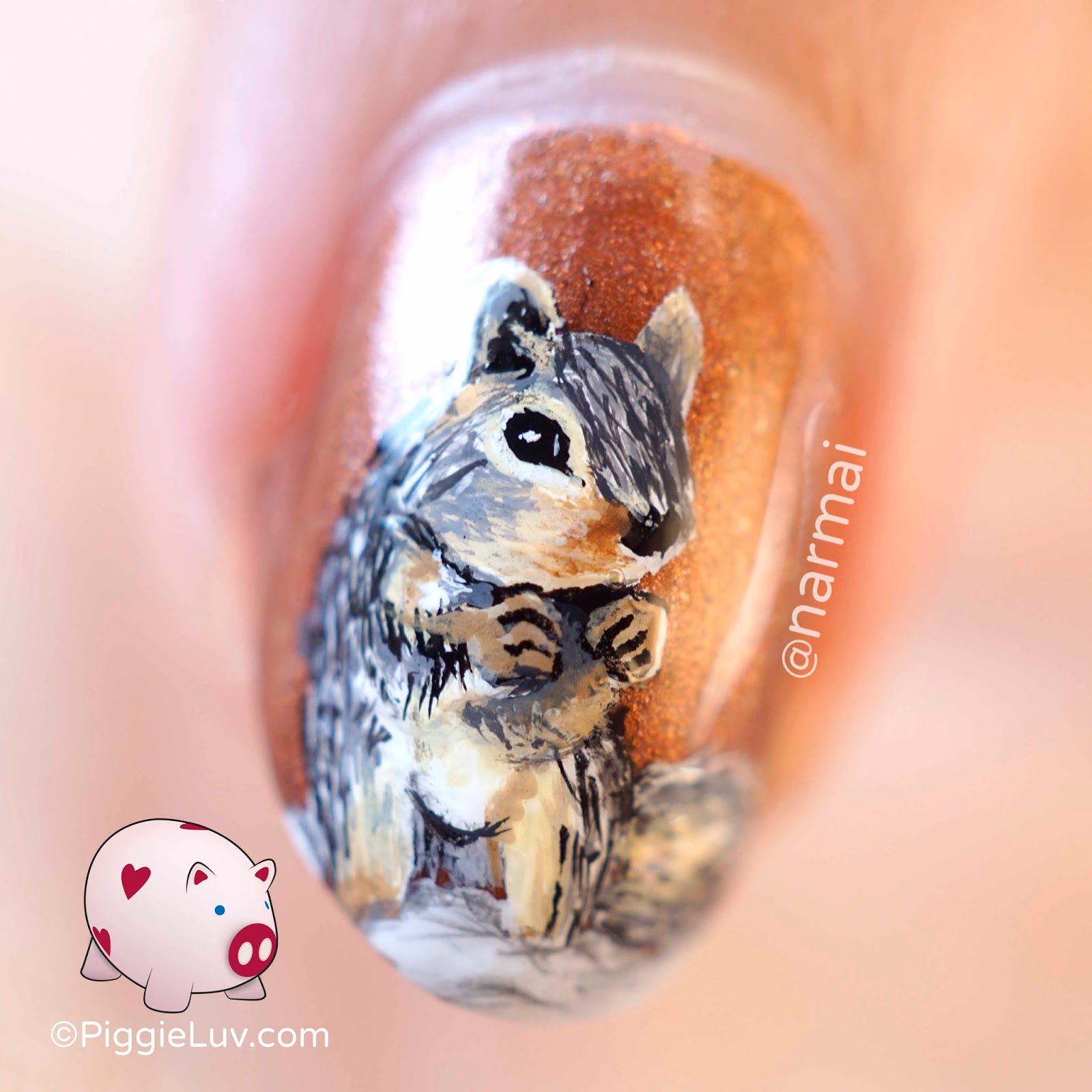PiggieLuv Autumn squirrel nail art