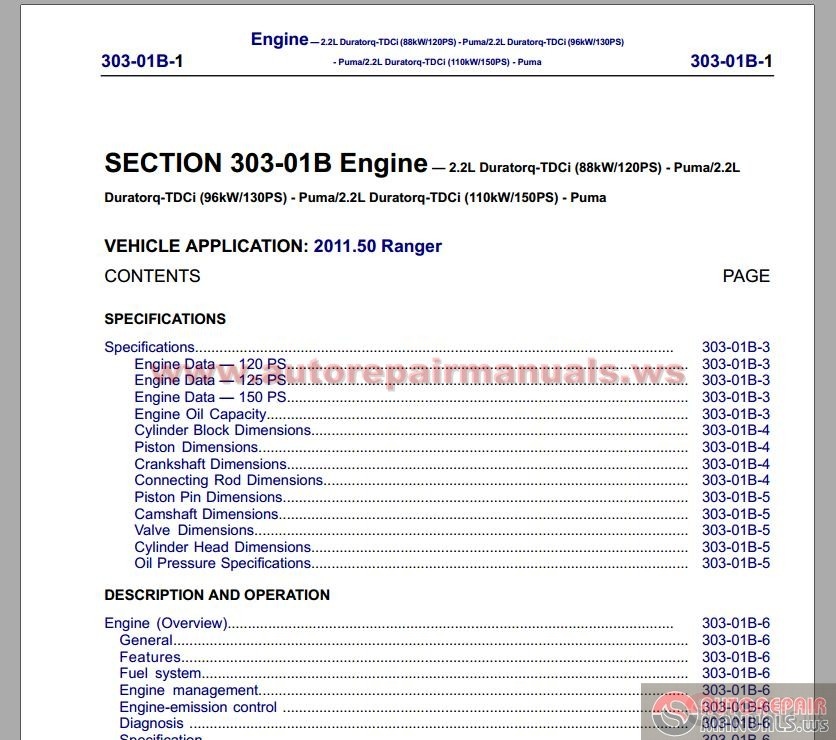 Auto Repair Manuals: Ford Ranger 2012 Workshop Manual