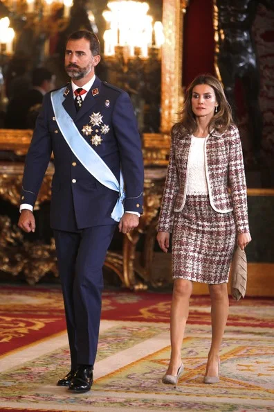 King Juan Carlos, Queen Sofia, Prince Felipe and Princess Letizia attend the National Military Parade 2012