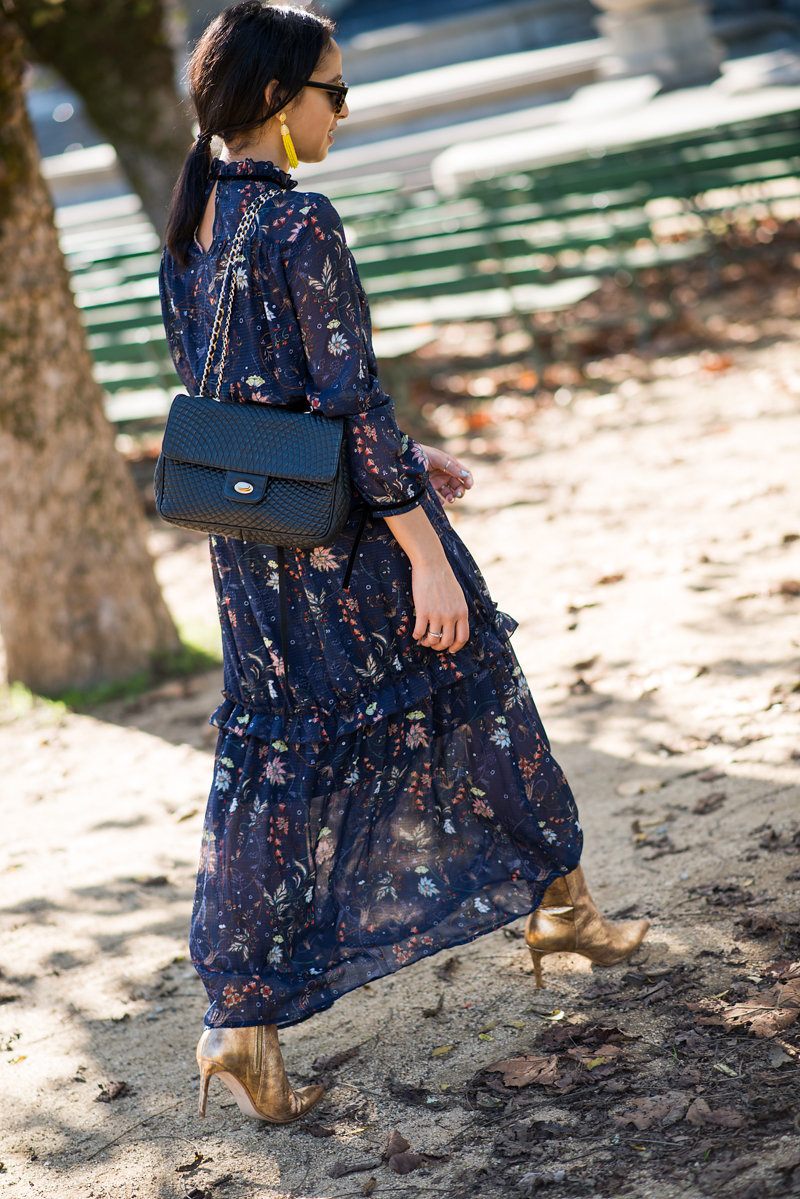 Allergic to Vanilla: floral maxi//gold booties