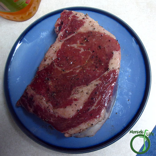 Morsels of Life - Steak Step 2 - Spray steak with oil and season with salt and pepper.