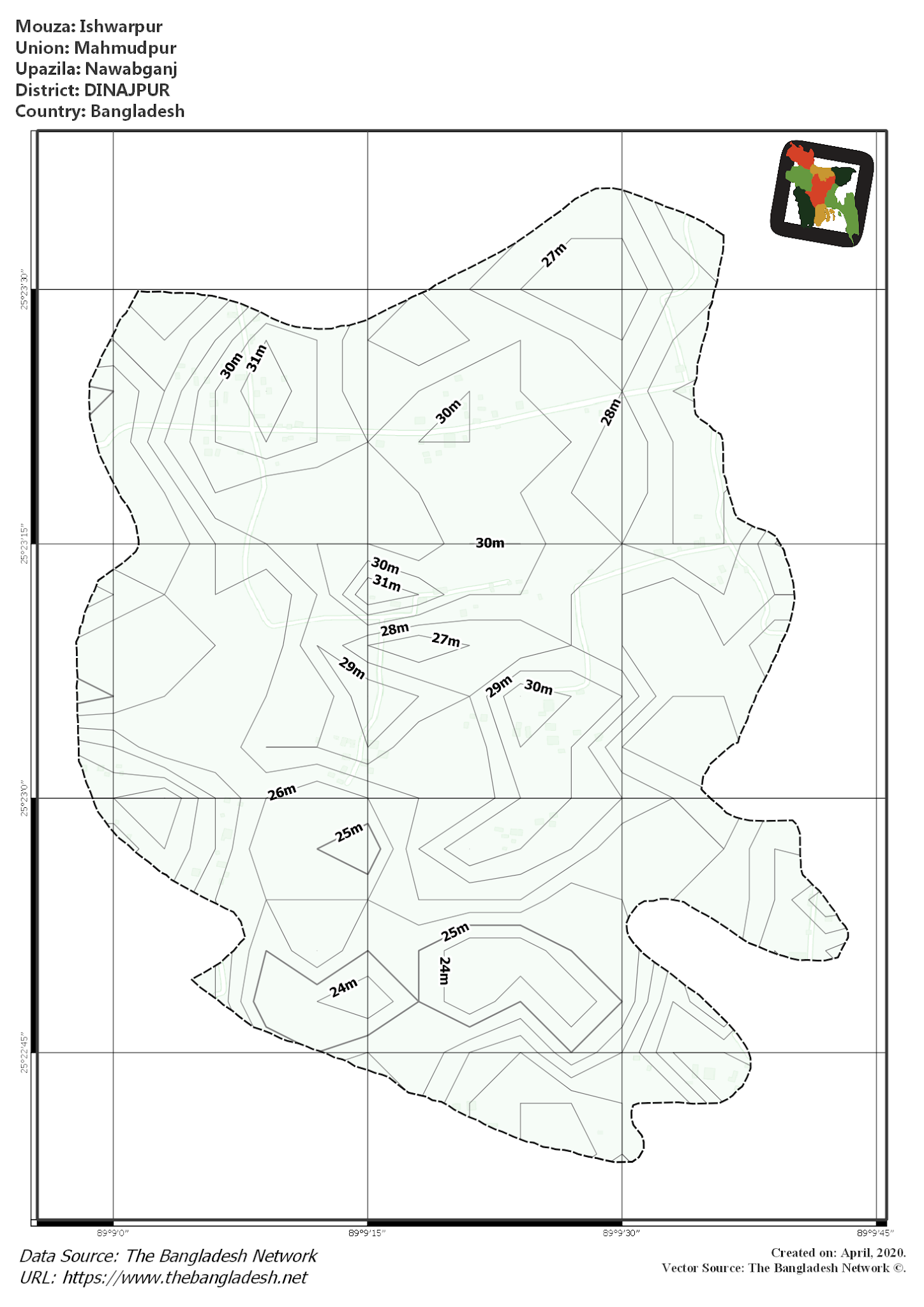 Map of Ishwarpur Mouza of Nawabganj Upazila, DINAJPUR, Bangladesh.