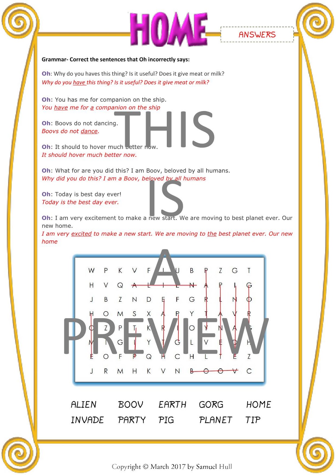 Home (2015) - Movie Comprehension Questions - Answer Key ...