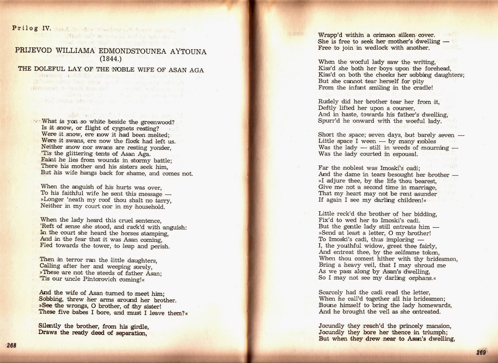 SEVDALINKE "Hasanaginica" (prijevod na engleski William Edmondstoune