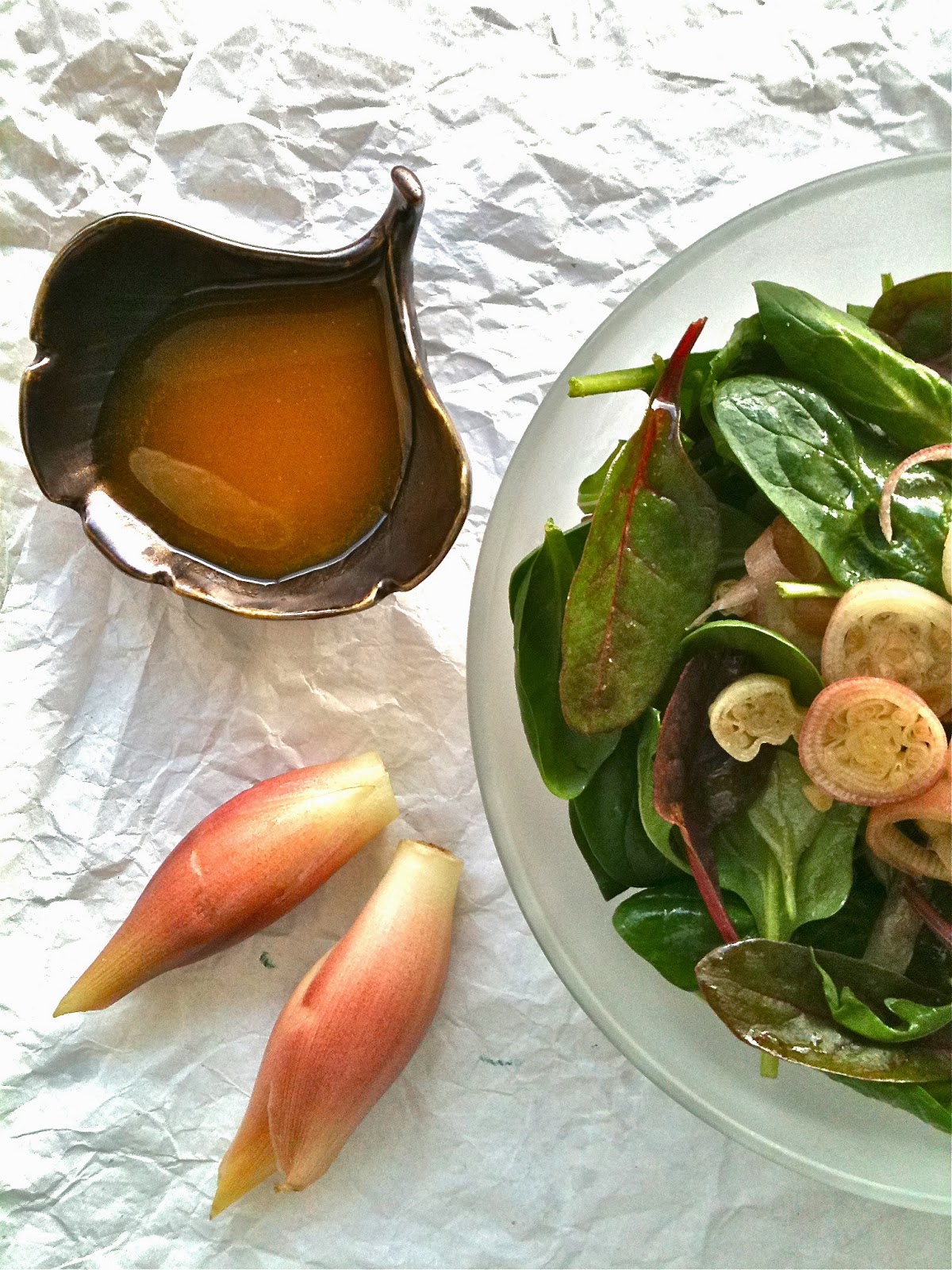 Passionately Raw! Mixed Baby Greens with Myoga and Ginger Vinaigrette