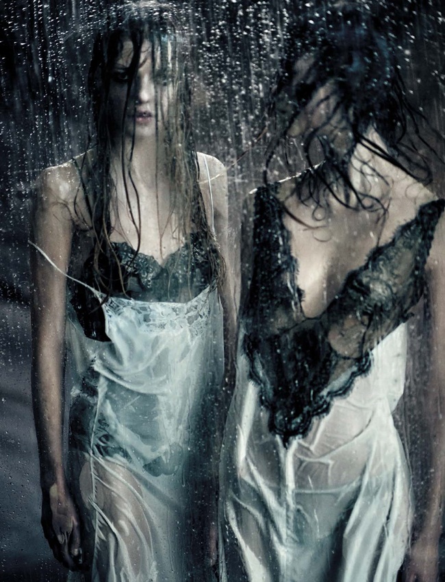 Vogue Italia May 2016, Amalie & Cecilie Moosgaard Céline 2016 SS Sheer Lace Slip Dress 28 Looks
