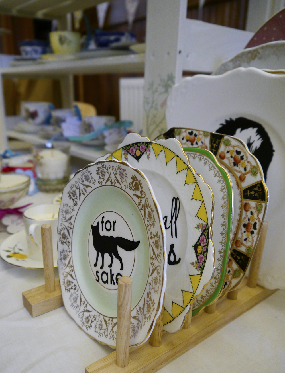 Morningside Makers Market Scottish bloggers, events, Scottish event, craft fair, Edinburgh, Edinburgh craft fair, makers market, craft and design, Morningside Edinburgh, Morningside Makers Market, Columcille Centre, plates, vintage crockery, upcycled vintage plates