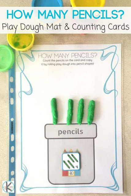 FREE Pencil Counting Playdough Mats - these free printable back to school themed counting mats are a great way for toddler, preschool, and kindergarten age kids to practice counting to 10. #counting #preschool #kindergarten #playdough 